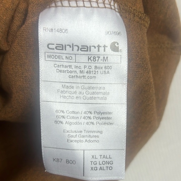 Carhartt Men’s XLT Tall Loose Fit Short Sleeve Tee T-Shirt Heavyweight Workwear - Picture 7 of 9